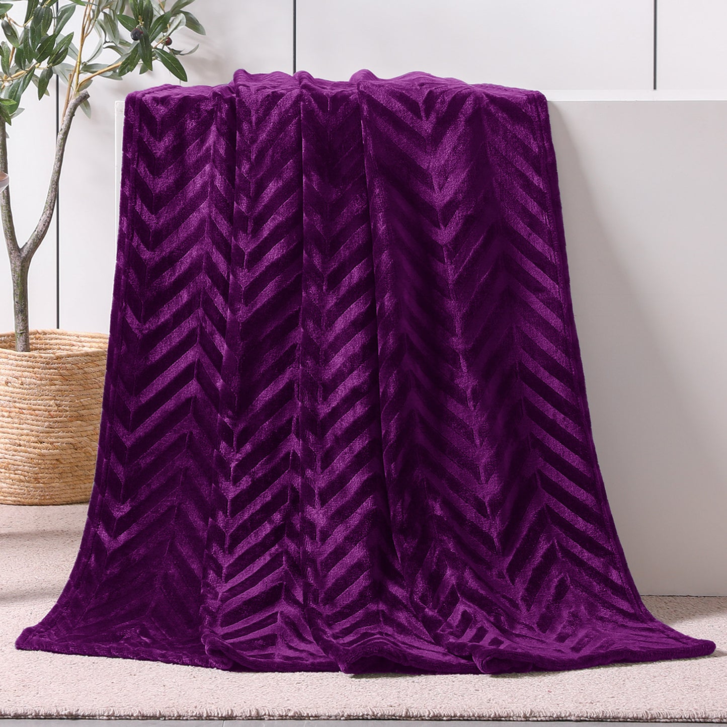 Whale Flotilla Soft Flannel Fleece Lightweight Throw Blanket(50"x60"), Brushed Chevron Design Fluffy Plush Cozy Blanket for All Seasons, Purple