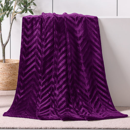 Whale Flotilla Soft Flannel Fleece Lightweight Throw Blanket(50"x60"), Brushed Chevron Design Fluffy Plush Cozy Blanket for All Seasons, Purple