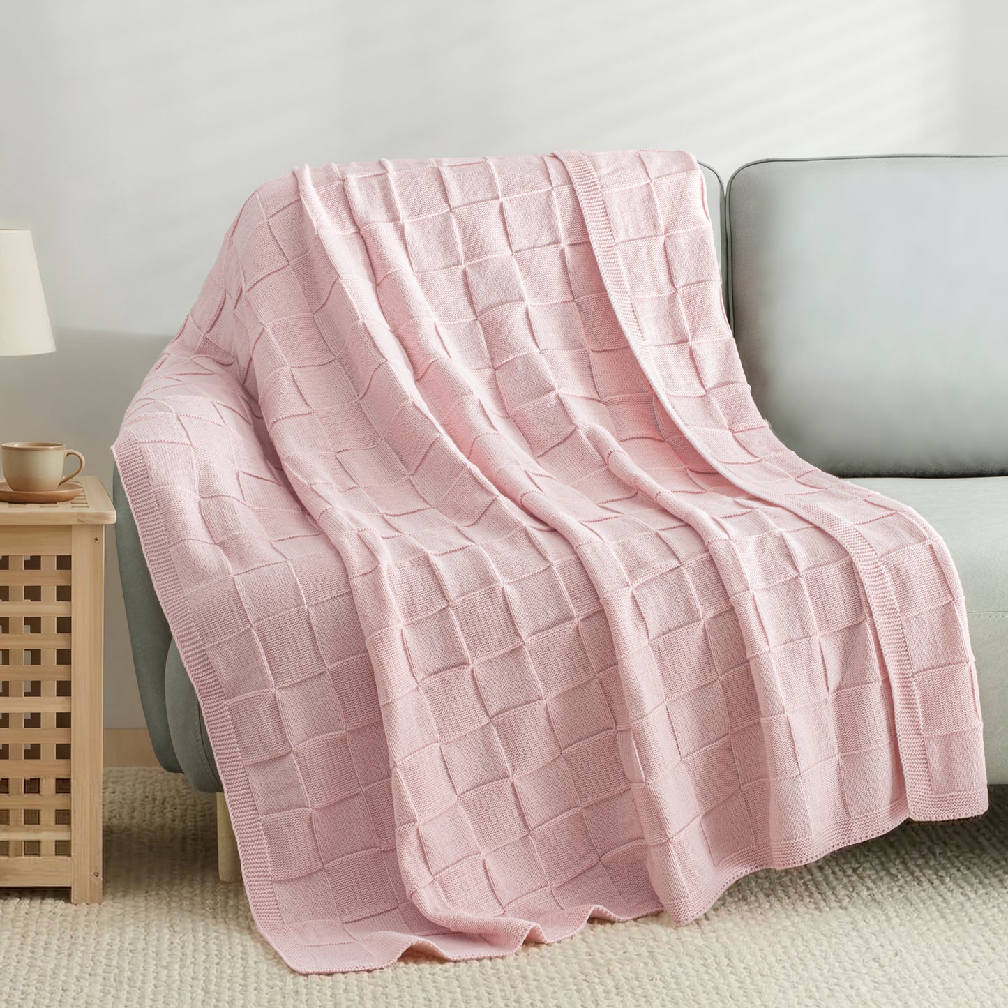 Whale Flotilla Knit Throw Blanket for Couch, Soft Fuzzy Decorative Knitted Blanket for Sofa Bed, Lightweight Cozy Warm Throws, 60x80 Inch, Pink