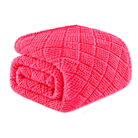 Whale Flotilla Fuzzy Fleece Twin Size Blanket for Bed, Soft Fluffy Jacquard Waffle Blankets for All Season, Lightweight and Warm, 60x80 Inch, Hot Pink