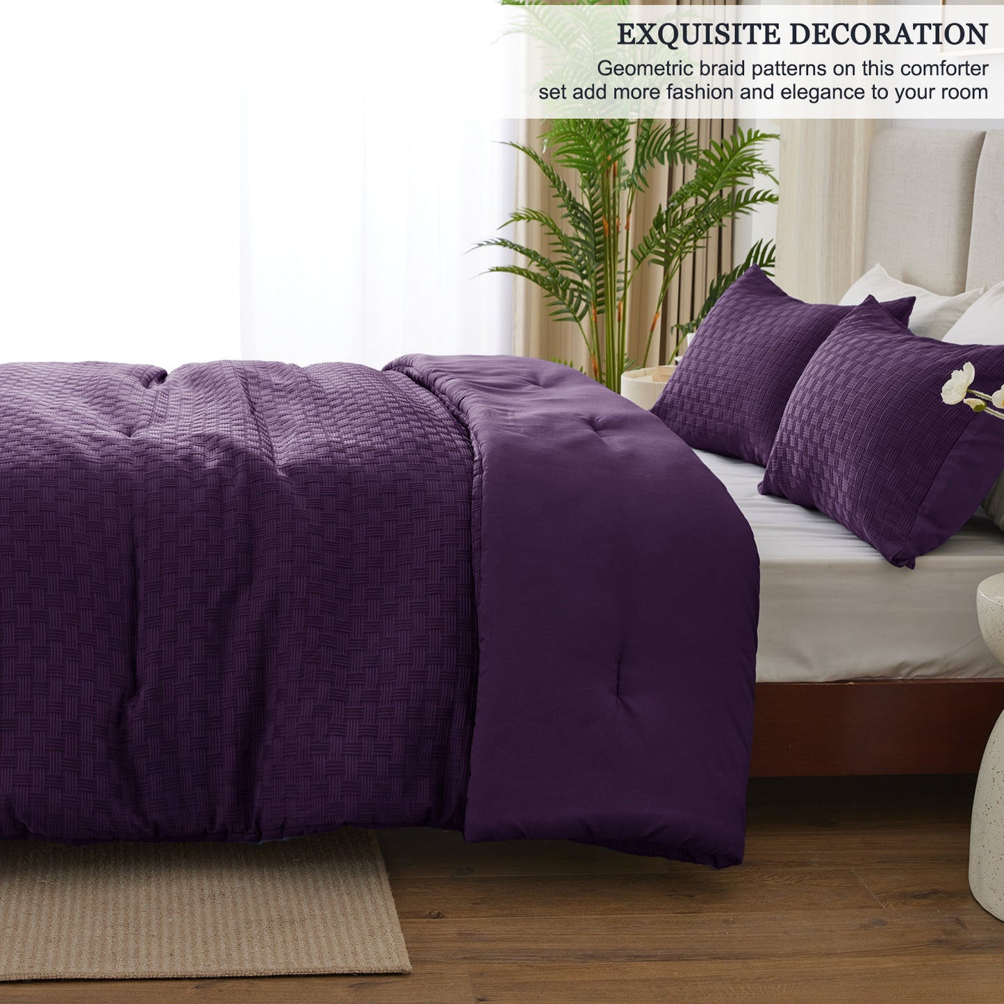 Whale Flotilla 2-Piece Jacquard Braid Ultra Soft Twin Comforter Set, Luxury Reversible Microfiber Comforters Twin Size Bedding Set with Pillowcase, Lightweight Duvet for All Seasons, Purple