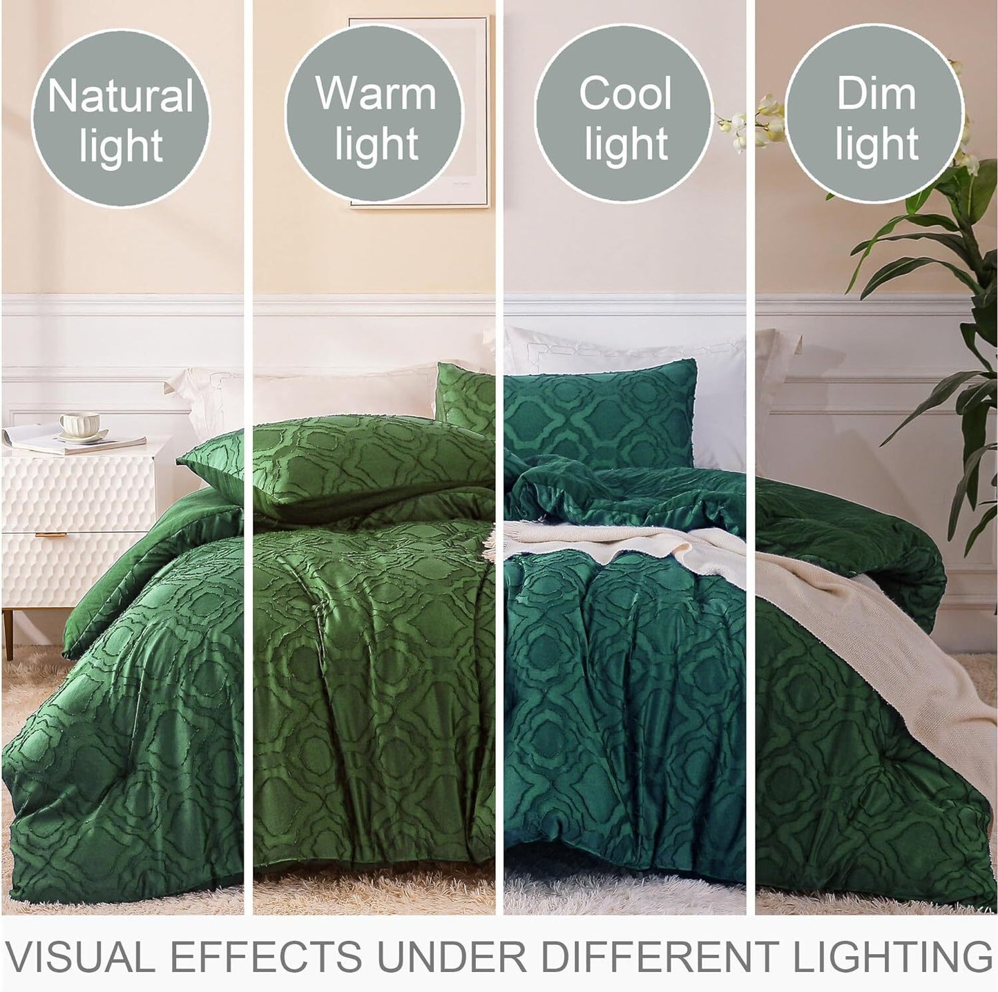 Whale Flotilla 2-Piece Tufted Twin Comforter Set, Soft Fluffy Shabby Chic Comforter for All Seasons, Farmhouse Boho Duvet Bedding Sets with 1 Pillow Sham, 68"x90", Deep Green