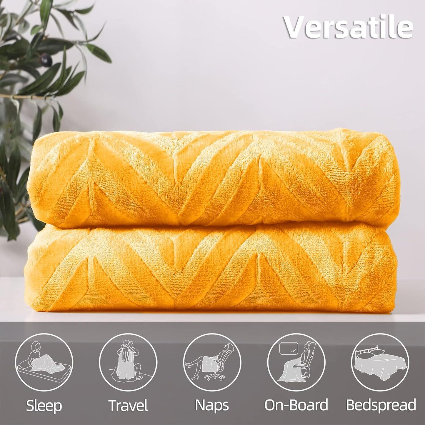 Whale Flotilla Flannel Fleece King Size Bed Blanket, Soft Velvet Lightweight Bedspread Plush Fluffy Coverlet Chevron Design Decorative Blanket for All Season, 90x104 Inch, Lemon Yellow