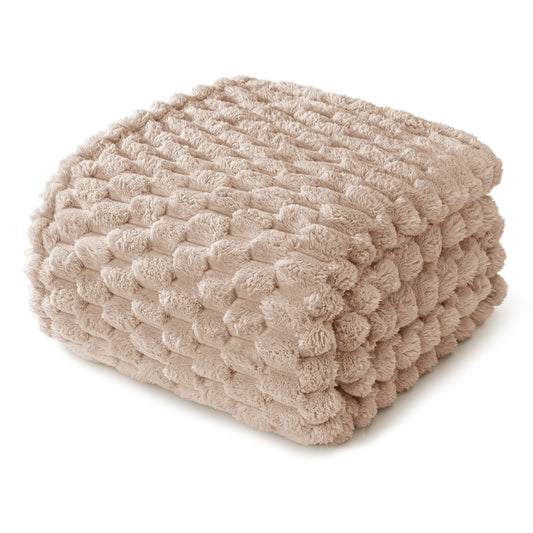 Whale Flotilla Twin Size Blanket for Bed with Expanded 3D-Jacquard Pattern, Fuzzy Soft Cozy Exquisite Blankets or All Season, Warm and Fluffy, 60x80 Inch, Camel