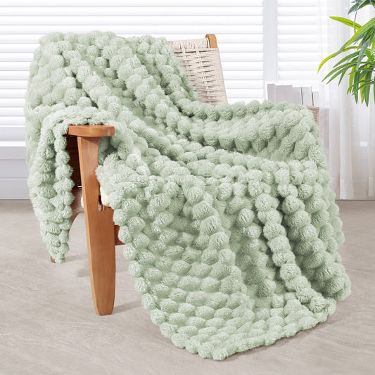 Whale Flotilla Throw Blanket for Couch with Expanded 3D-Jacquard Pattern, Fuzzy Soft Cozy Exquisite Blankets or All Season, Warm and Fluffy, 50x60 Inch,Sage Green