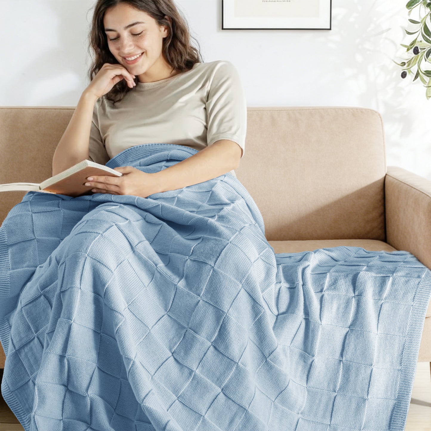 Whale Flotilla Knit Throw Blanket for Couch, Soft Fuzzy Decorative Knitted Blanket for Sofa Bed, Lightweight Cozy Warm Throws, 60x80 Inch, Blue