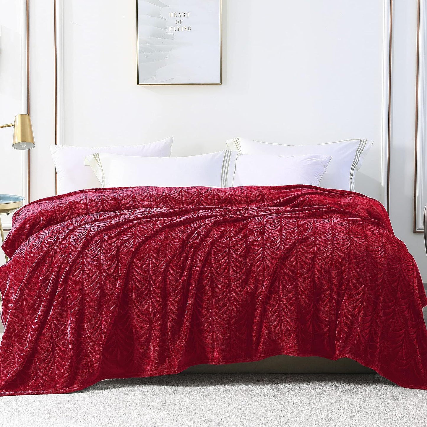 Whale Flotilla Flannel Fleece King Size Bed Blanket, Soft Velvet Lightweight Bedspread Plush Fluffy Coverlet Vintage Design Decorative Blanket for All Season, 90x104 Inch, Red