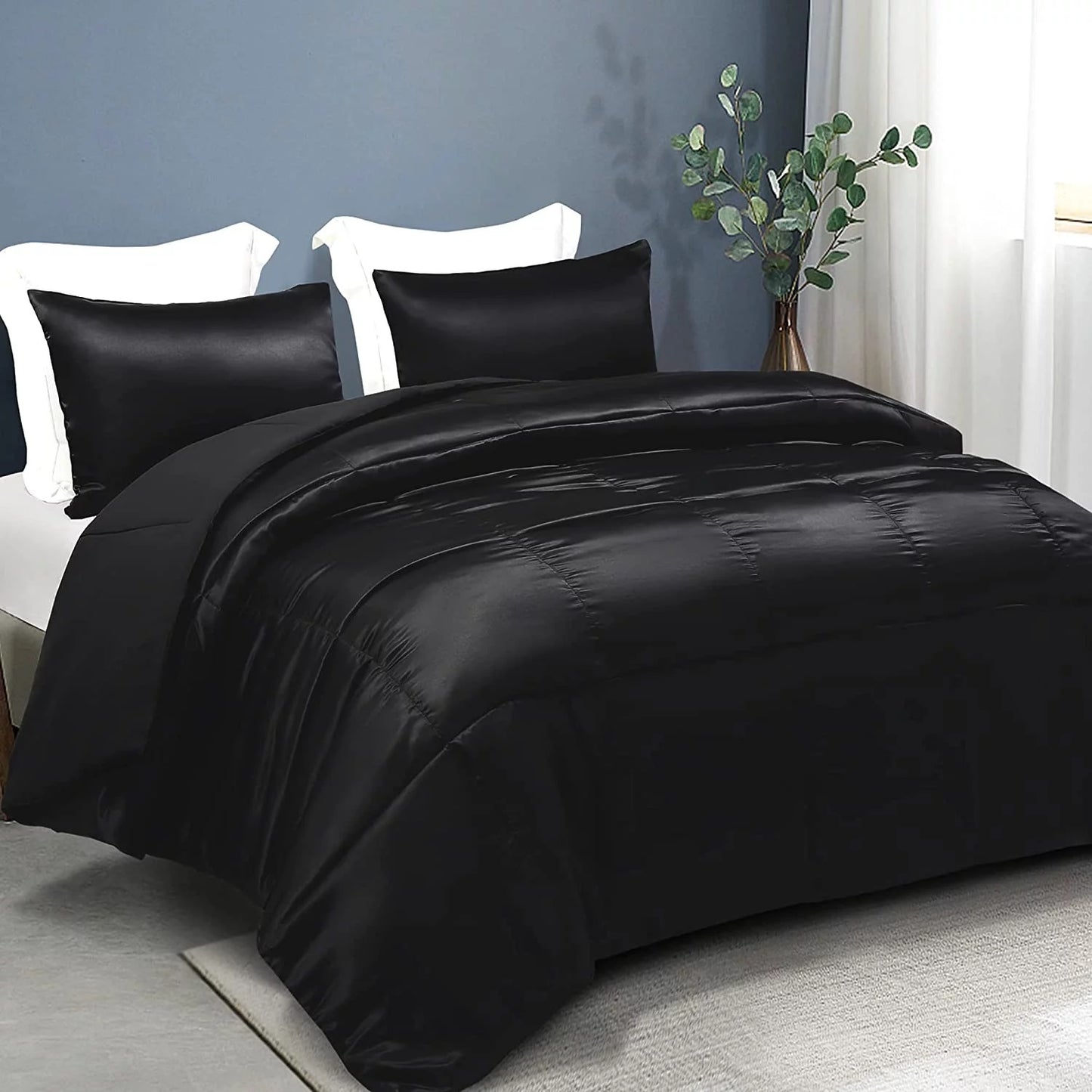 Whale Flotilla 2-Piece Reversible King Size Silk Comforter Set/Bedding Set, Soft Satin Comforter with 1 Satin Pillowcases, Lightweight Duvet Set for All Seasons, Champagne