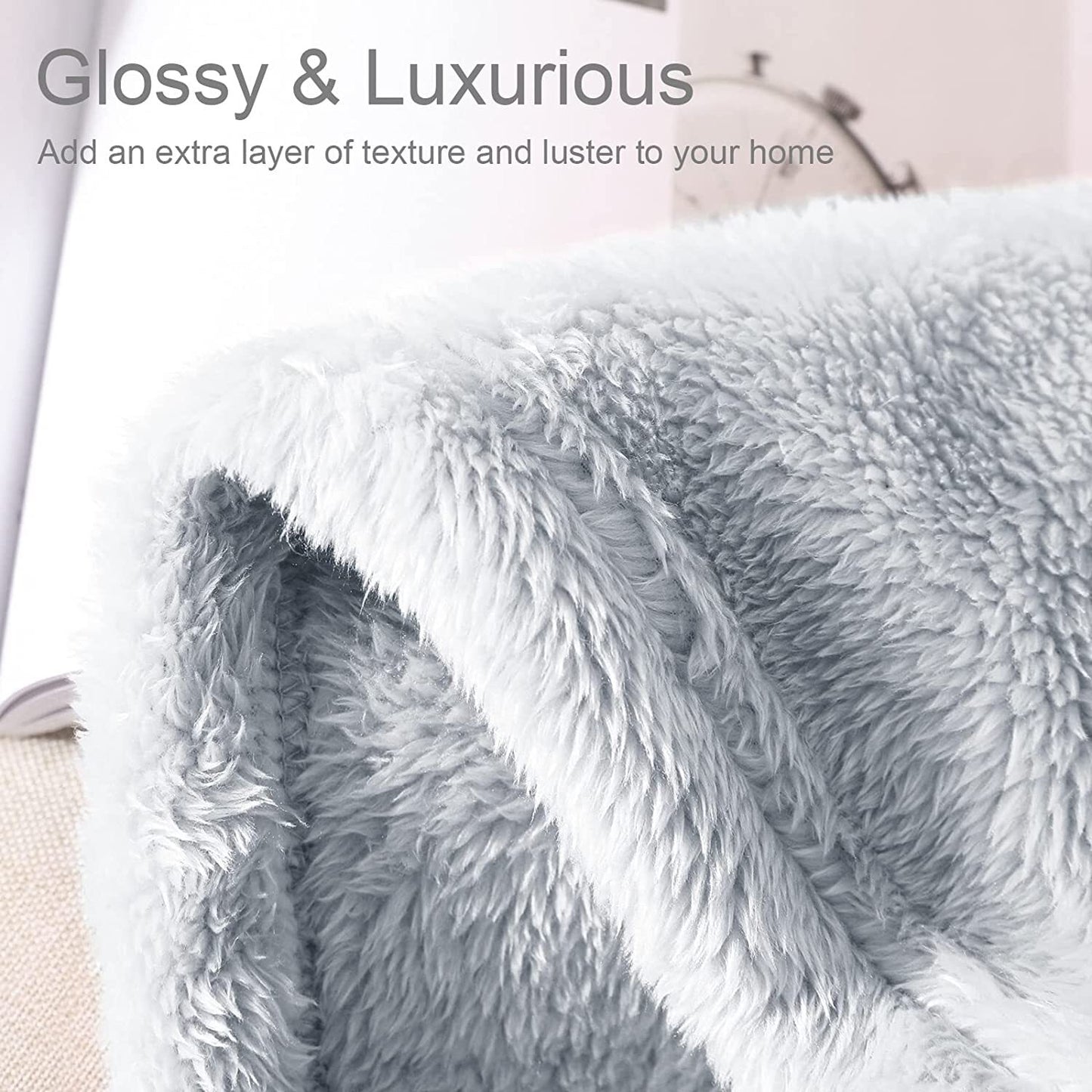 Whale Flotilla Fuzzy Faux Fur Throw Blanket for Couch, Soft Warm Fluffy Fleece Blanket for Bed/Sofa/Camping/Travel, Extra Large and Lightweight, 50x70 Inch, Silver Grey