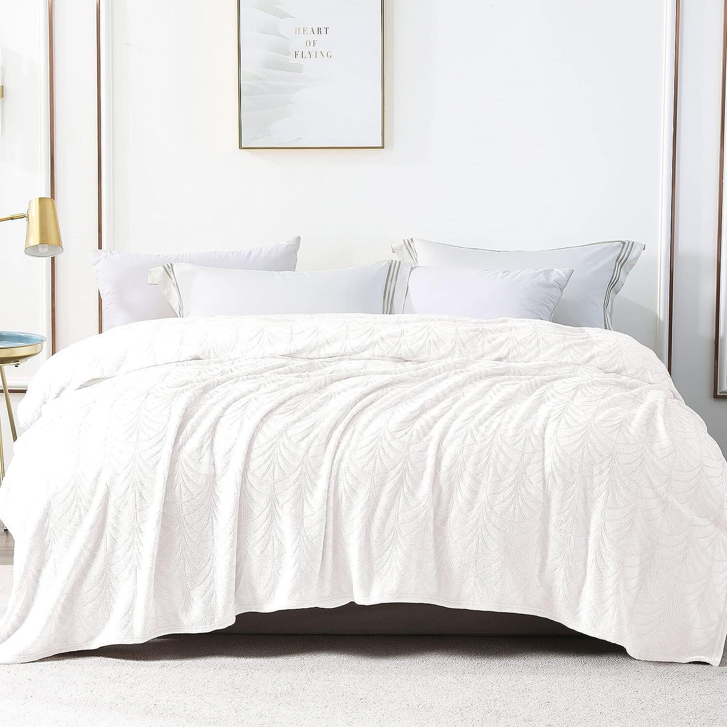 Whale Flotilla Flannel Fleece King Size Bed Blanket, Soft Velvet Lightweight Bedspread Plush Fluffy Coverlet Vintage Design Decorative Blanket for All Season, 90x104 Inch, White