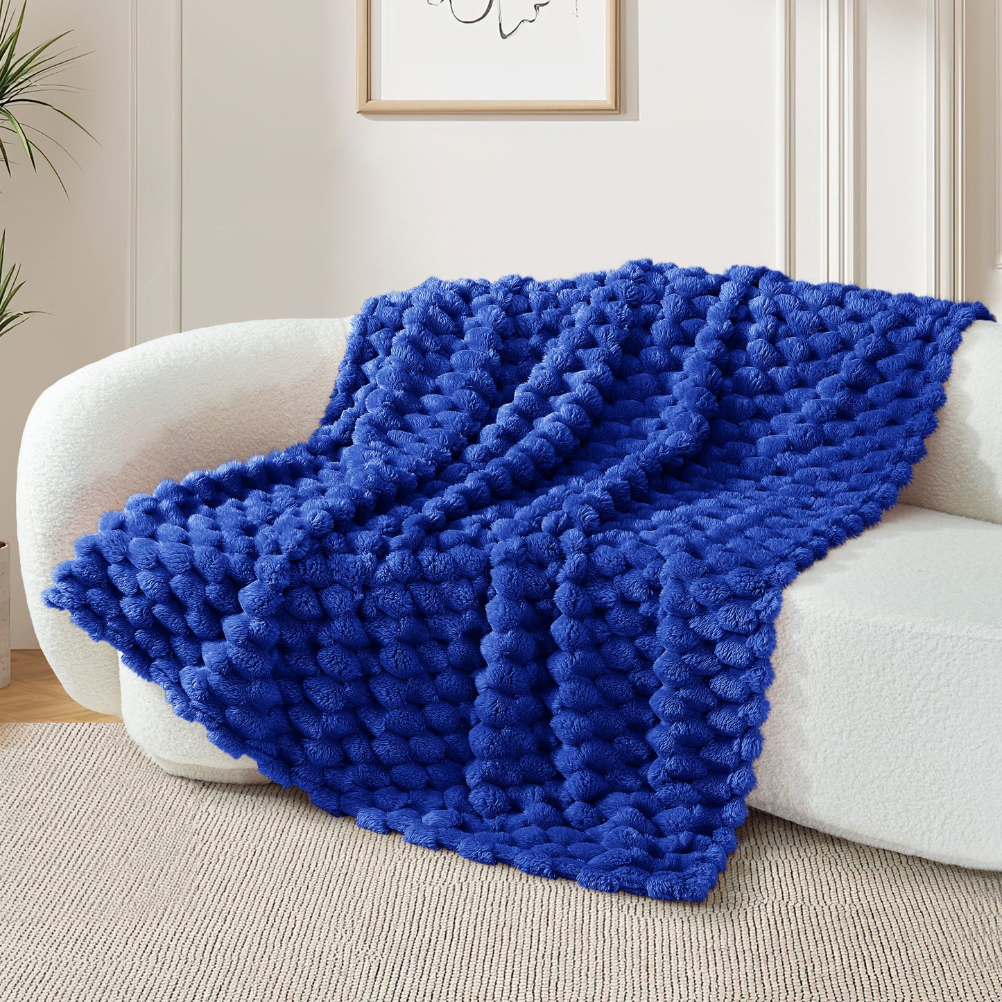 Whale Flotilla Throw Blanket for Couch with Expanded 3D-Jacquard Pattern, Fuzzy Soft Cozy Exquisite Blankets or All Season, Warm and Fluffy, 50x60 Inch,Blue