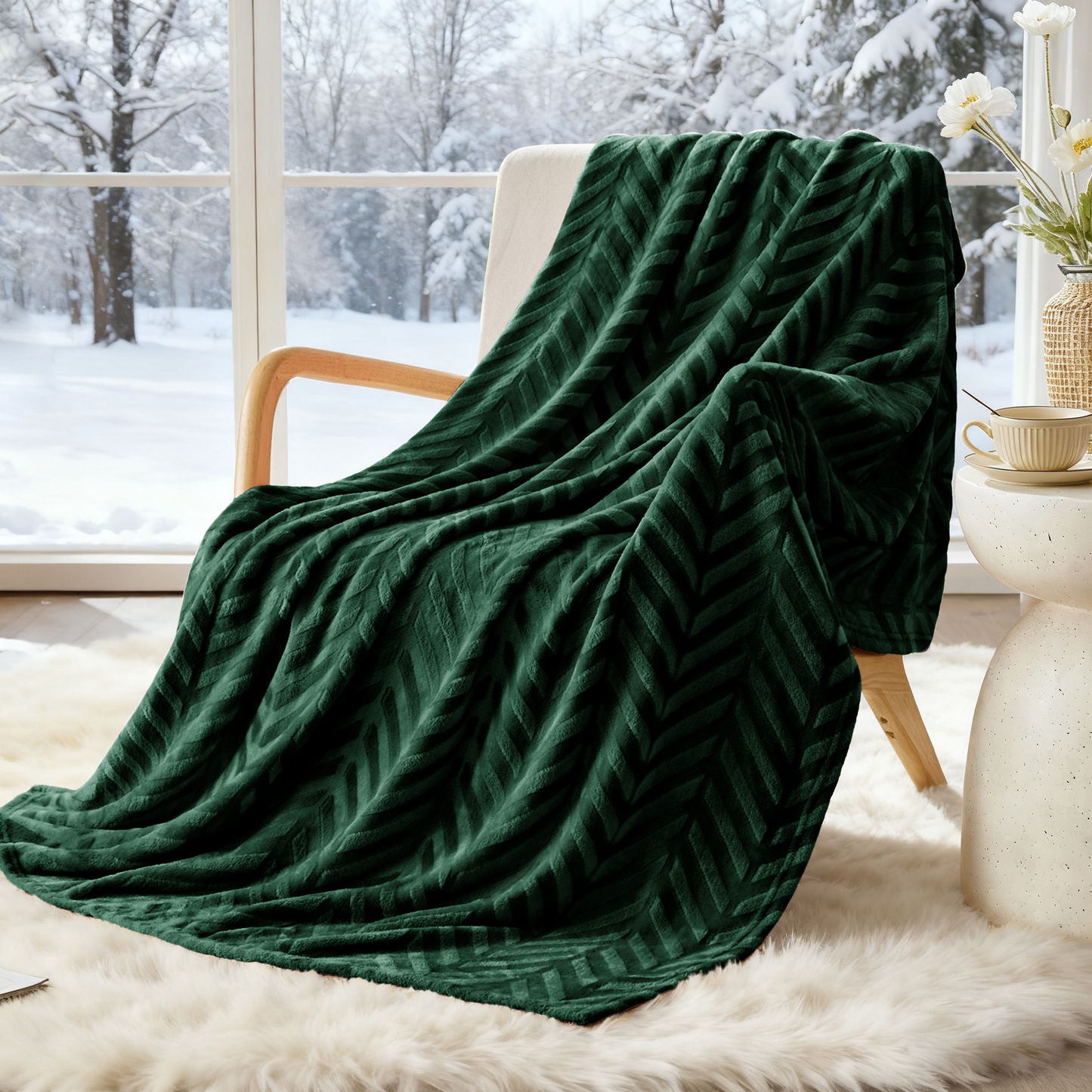 Whale Flotilla Soft Flannel Fleece Lightweight Throw Blanket(50"x60"), Brushed Chevron Design Fluffy Plush Cozy Blanket for All Seasons, Dark Green