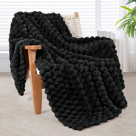 Whale Flotilla Throw Blanket for Couch with Expanded 3D-Jacquard Pattern, Fuzzy Soft Cozy Exquisite Blankets or All Season, Warm and Fluffy, 50x60 Inch,Black
