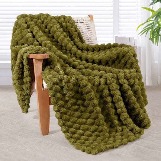 Whale Flotilla Throw Blanket for Couch with Expanded 3D-Jacquard Pattern, Fuzzy Soft Cozy Exquisite Blankets or All Season, Warm and Fluffy, 50x60 Inch,Olive