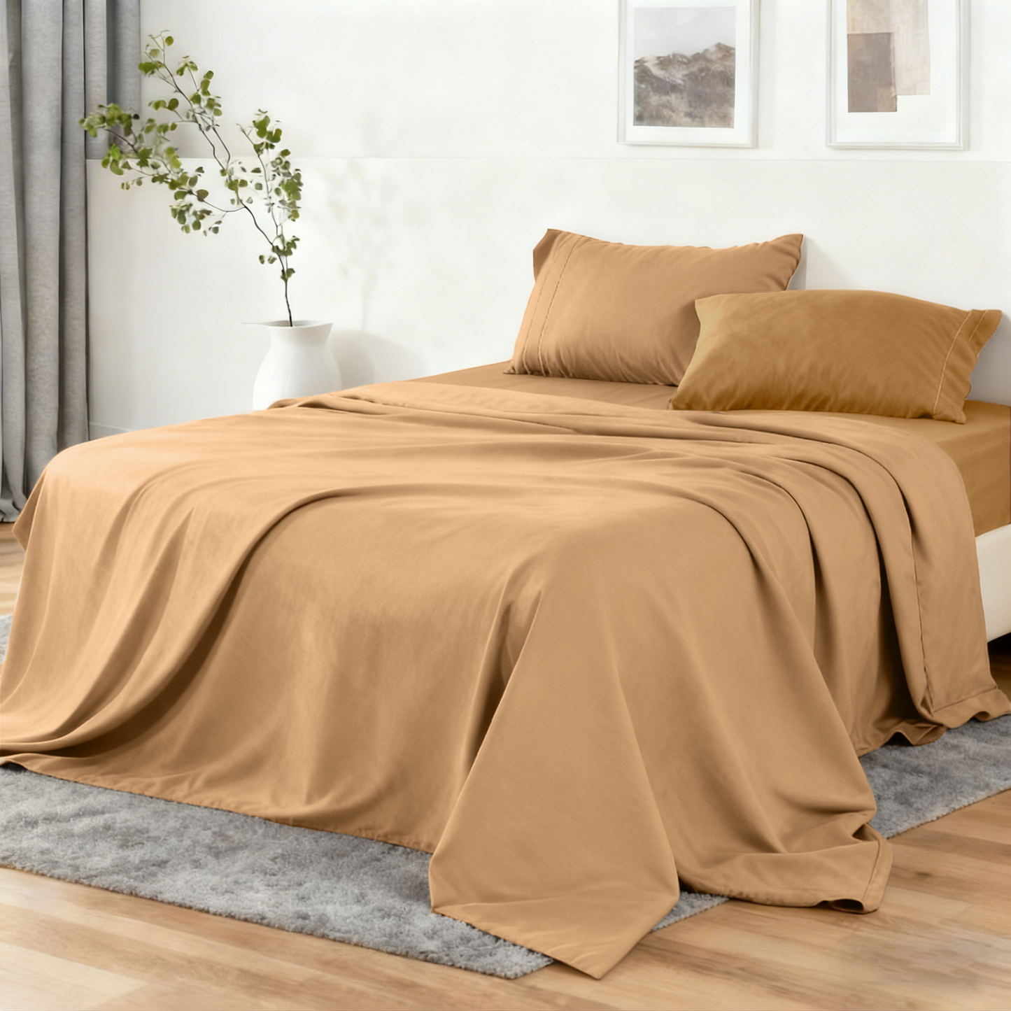 Whale Flotilla Queen Bed Sheet Set 3 Piece, Luxury Soft Microfiber Bedding, Camel Queen Size Sheets with Pillowcases, Breathable Wrinkle-Free Bed Linens for Bedroom