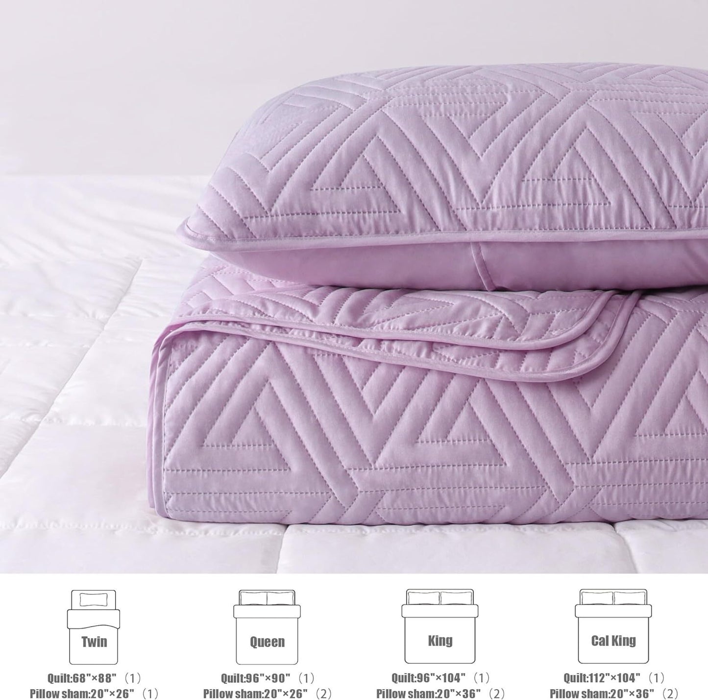 Whale Flotilla 2-Piece Twin Size Quilt Set/Bedspreads/Coverlets for All Season, Classic Geometric Pattern Bedding Set with Pillow Sham, Soft and Lightweight, Light Purple
