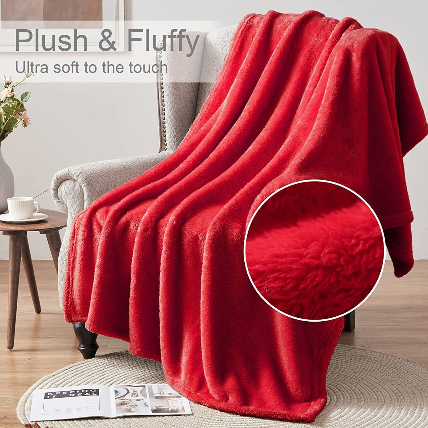 Whale Flotilla Fuzzy Faux Fur Throw Blanket for Couch, Soft Warm Fluffy Fleece Blanket for Bed/Sofa/Camping/Travel, Extra Large and Lightweight, 50x70 Inch, Orangish Red