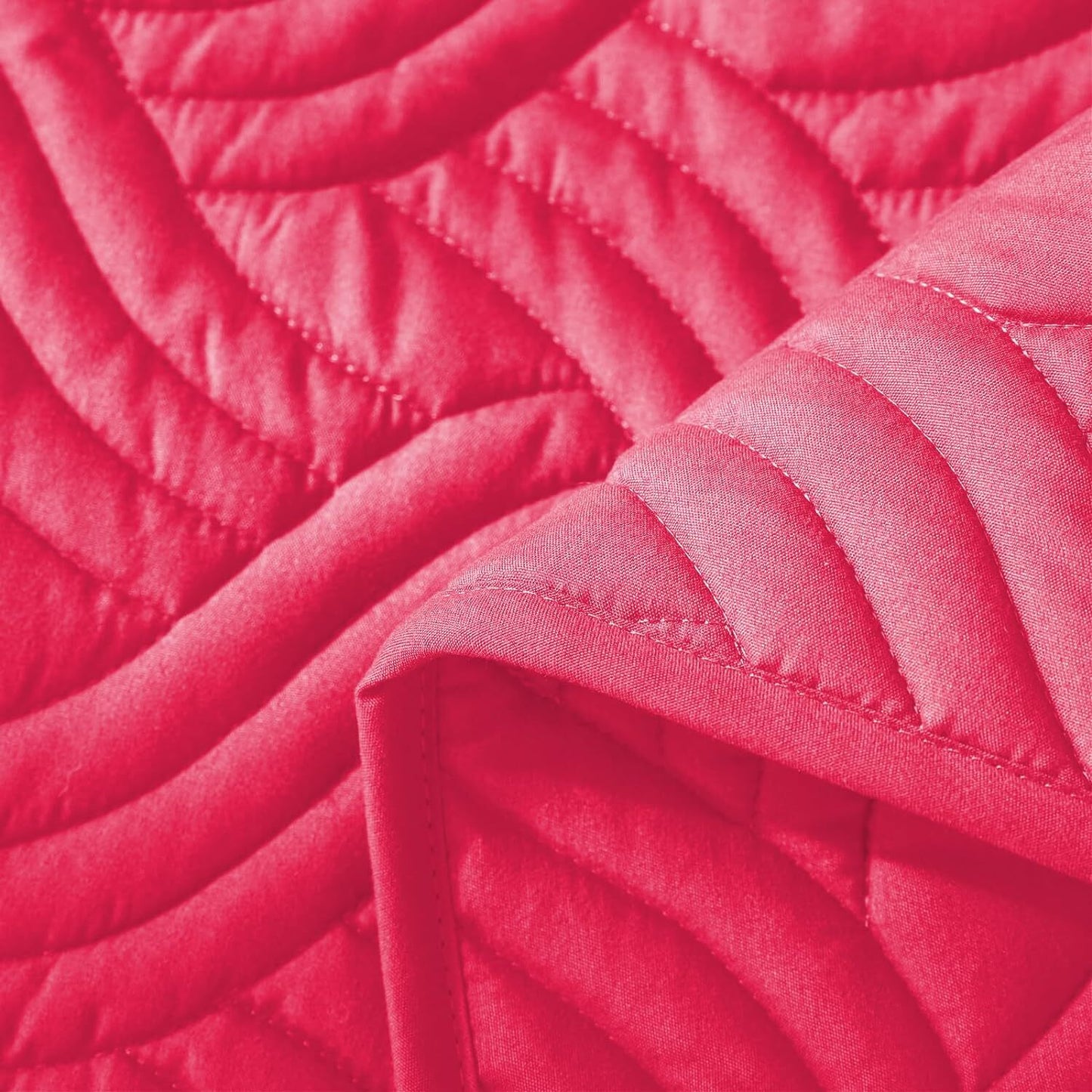 Whale Flotilla Quilt Set Twin Size, Soft Microfiber Lightweight Bedspread Coverlet Bed Cover (Wave Pattern) for All Seasons♀?Hot Pink, 2 Pieces (Includes 1 Quilt,1 Sham)