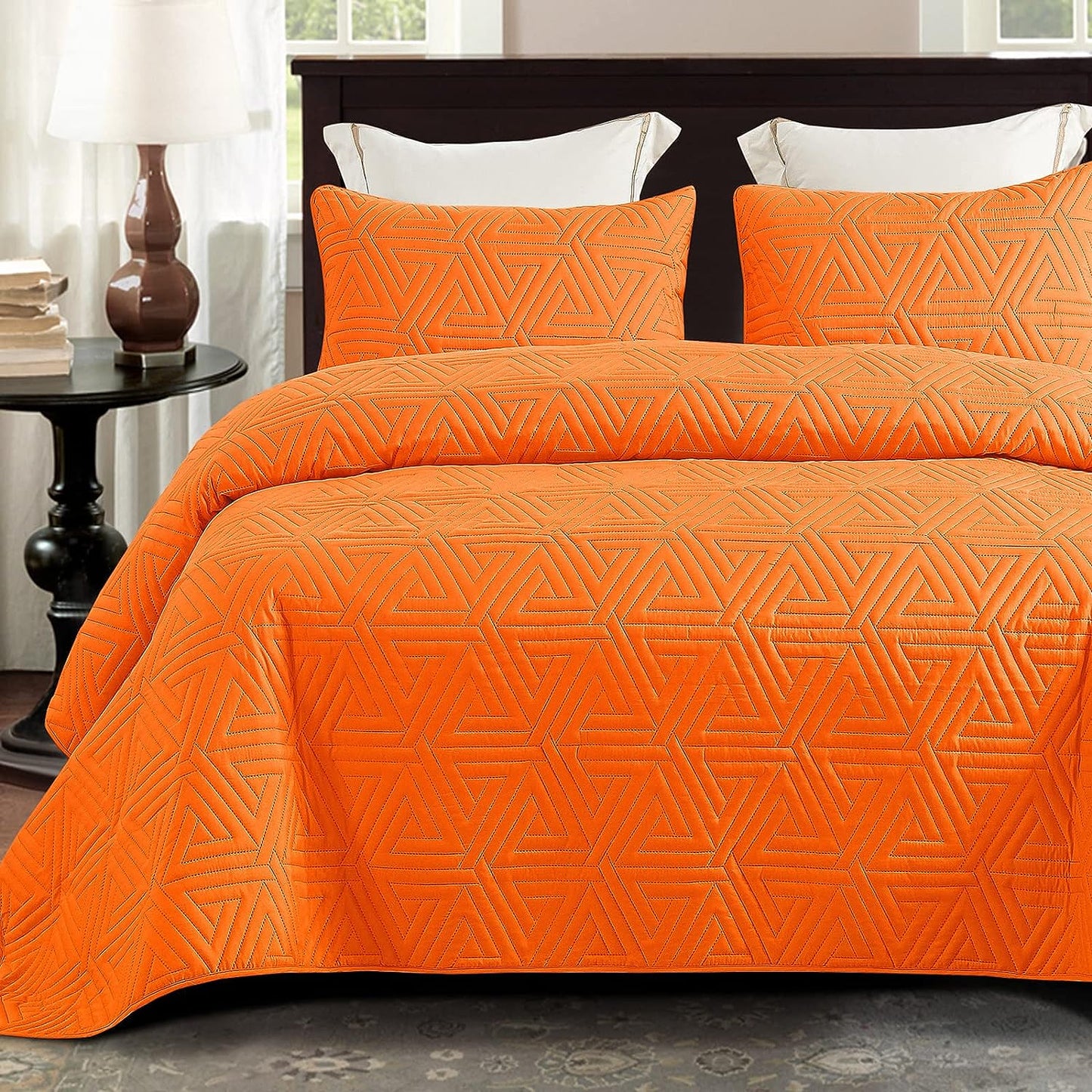 Whale Flotilla Quilt Set/Bedspreads/Coverlets for All Season, Classic Geometric Pattern Bedding Set with Pillow Sham, Soft and Lightweight