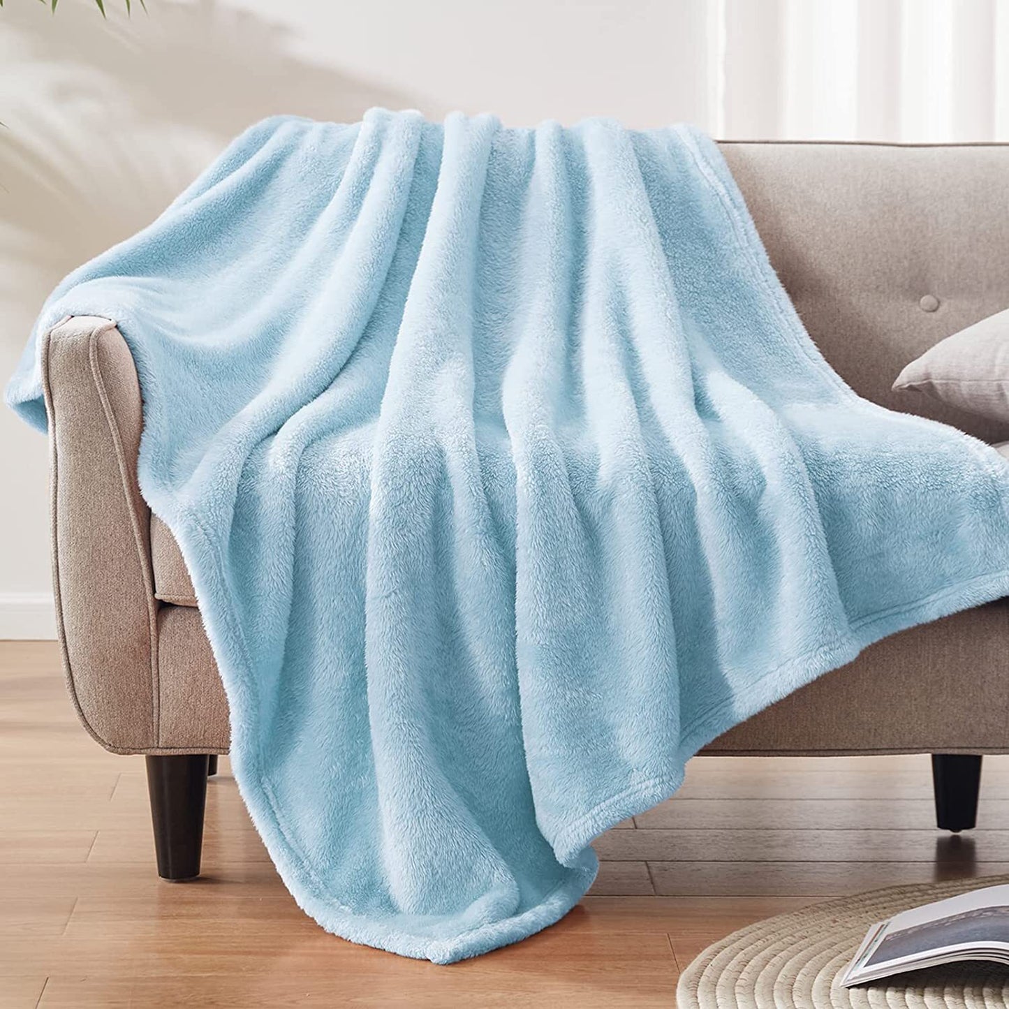 Whale Flotilla Fuzzy Faux Fur Throw Blanket for Couch, Soft Warm Fluffy Fleece Blanket for Bed/Sofa/Camping/Travel, Extra Large and Lightweight, 50x70 Inch, Light Blue