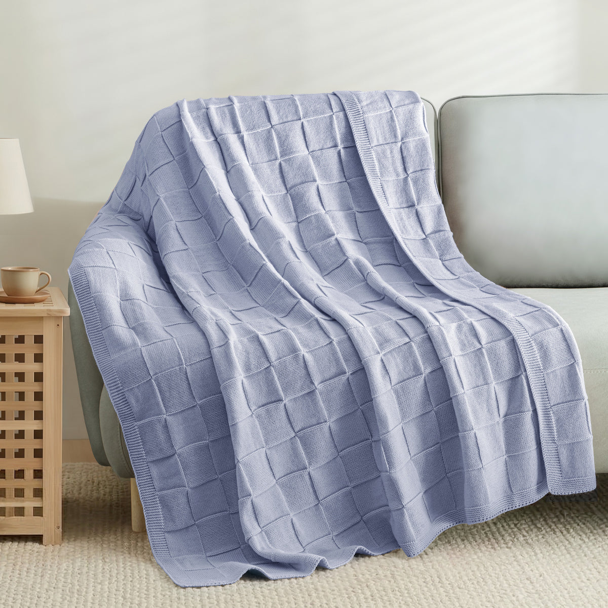 Whale Flotilla Knit Throw Blanket for Couch, Soft Fuzzy Decorative Knitted Blanket for Sofa Bed, Lightweight Cozy Warm Throws, 60x80 Inch, Violet