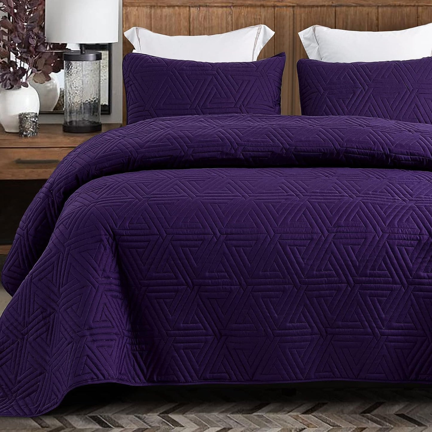 Whale Flotilla Quilt Set/Bedspreads/Coverlets for All Season, Classic Geometric Pattern Bedding Set with Pillow Sham, Soft and Lightweight