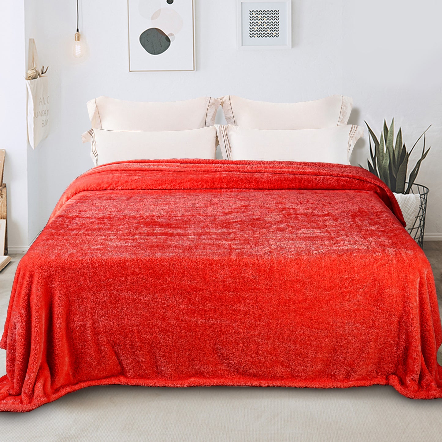 Whale Flotilla Fleece King Size Blanket for Bed 90x104 Inch, Super Plush and Soft 300GSM Blankets for All Season, Fluffy and Lightweight,Watermelon Red