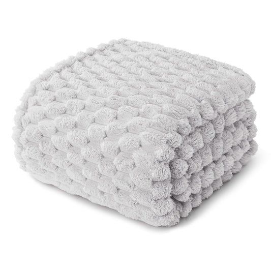 Whale Flotilla Twin Size Blanket for Bed with Expanded 3D-Jacquard Pattern, Fuzzy Soft Cozy Exquisite Blankets or All Season, Warm and Fluffy, 60x80 Inch, Light Grey
