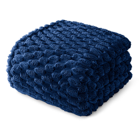 Whale Flotilla Twin Size Blanket for Bed with Expanded 3D-Jacquard Pattern, Fuzzy Soft Cozy Exquisite Blankets or All Season, Warm and Fluffy, 60x80 Inch, Navy Blue