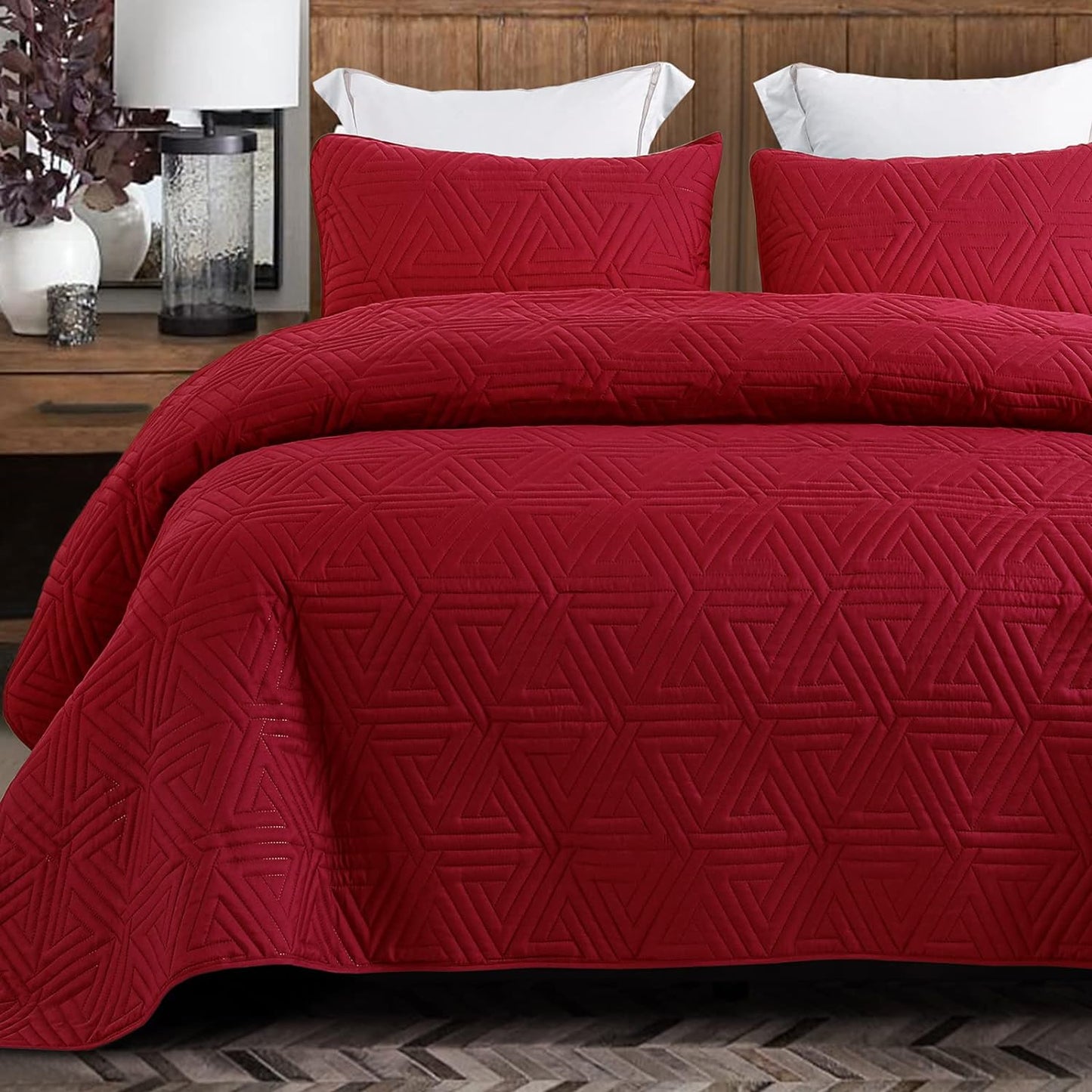 Whale Flotilla Quilt Set/Bedspreads/Coverlets for All Season, Classic Geometric Pattern Bedding Set with Pillow Sham, Soft and Lightweight