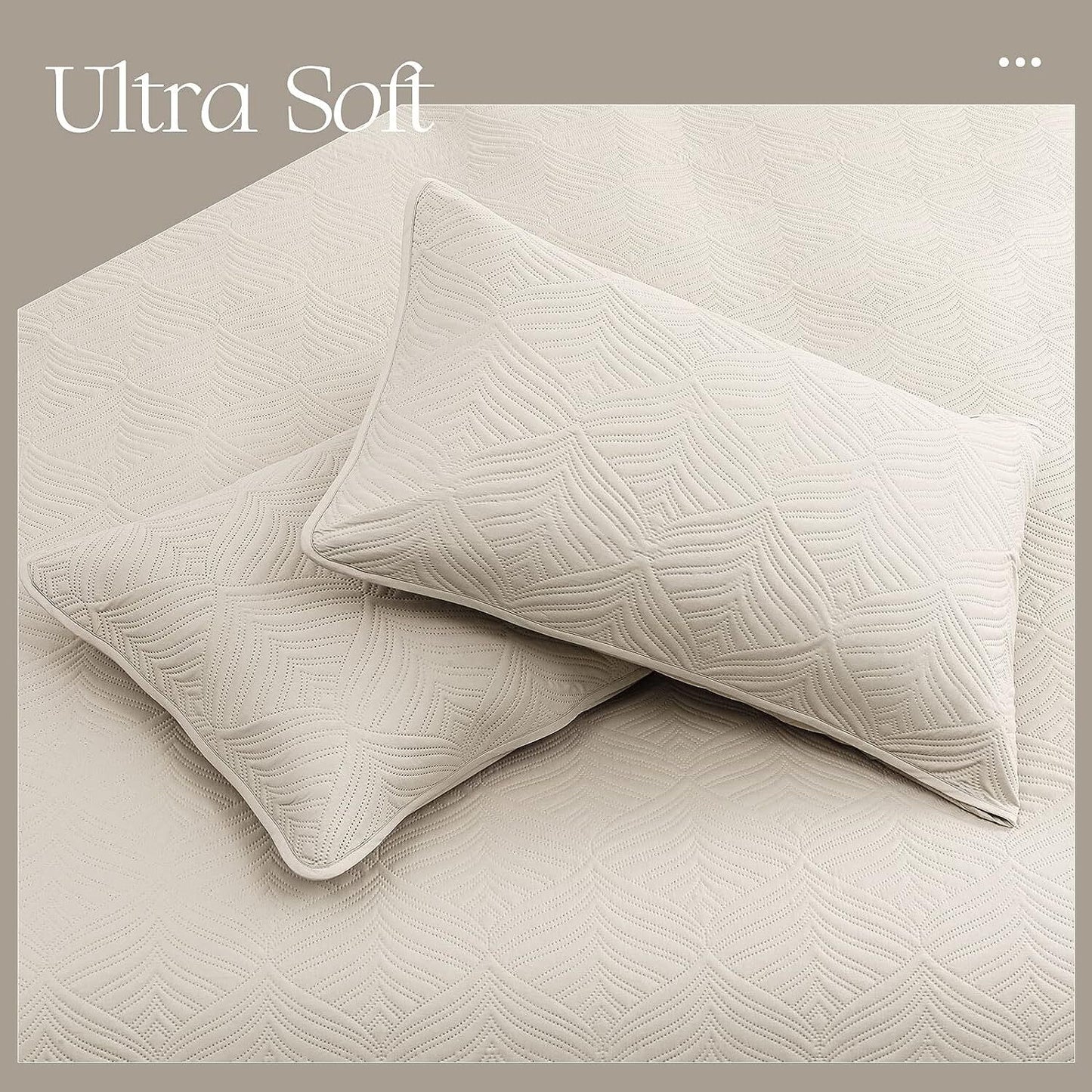 Whale Flotilla 3-Piece California King Size Quilt Set, Soft Ultrasonic Embossed Bedding Set, Lightweight Bedspread Coverlet with Vintage Pattern, Reversible Bed Cover for All Seasons, Brich Beige