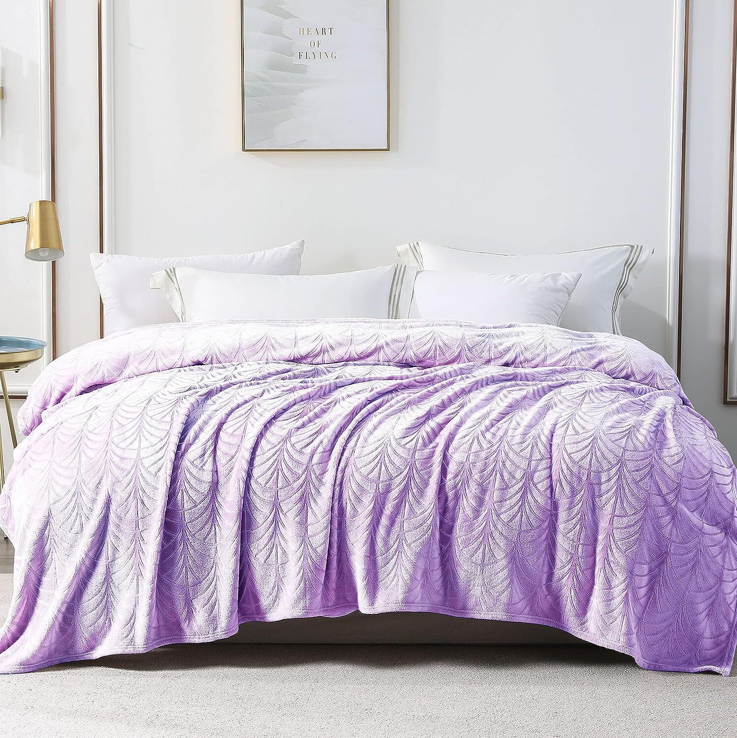 Whale Flotilla Flannel Fleece King Size Bed Blanket, Soft Velvet Lightweight Bedspread Plush Fluffy Coverlet Vintage Design Decorative Blanket for All Season, 90x104 Inch, Lilac