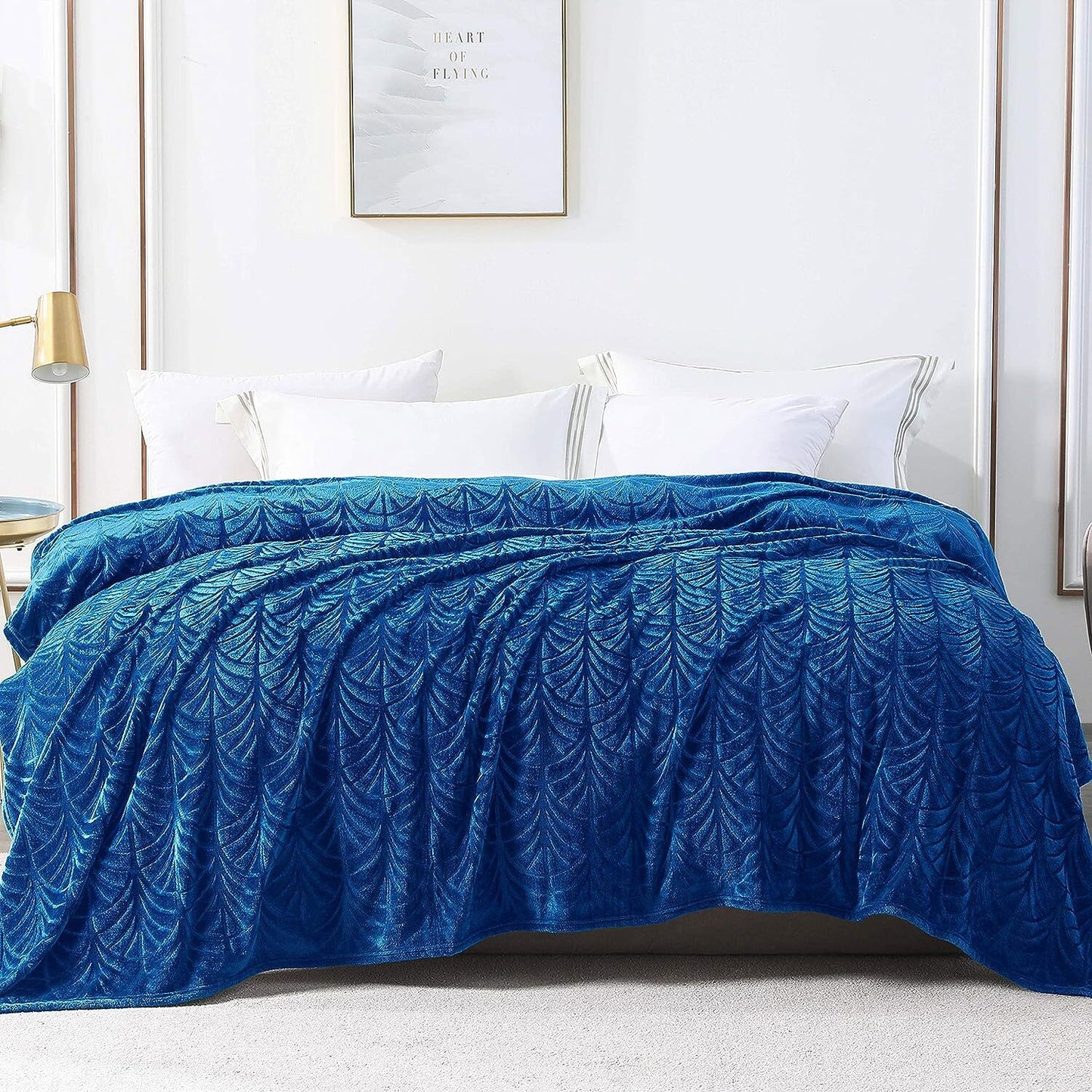 Whale Flotilla Flannel Fleece King Size Bed Blanket, Soft Velvet Lightweight Bedspread Plush Fluffy Coverlet Vintage Design Decorative Blanket for All Season, 90x104 Inch, Royal Blue