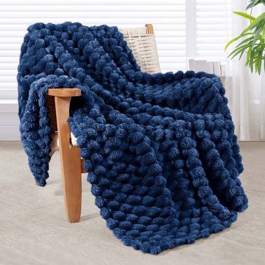 Whale Flotilla Throw Blanket for Couch with Expanded 3D-Jacquard Pattern, Fuzzy Soft Cozy Exquisite Blankets or All Season, Warm and Fluffy, 50x60 Inch,Navy Blue