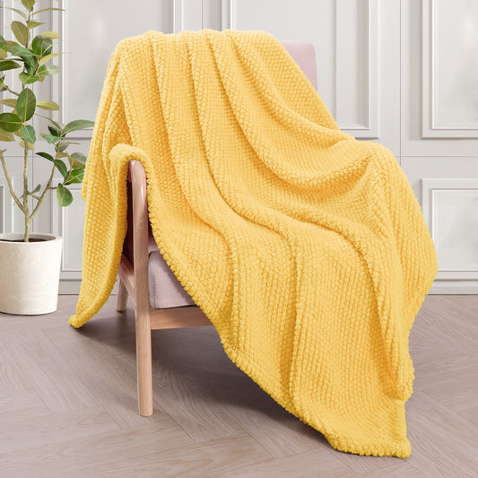 Whale Flotilla Fuzzy Fleece 50"x70" Throw Blanket for Couch, Fluffy Warm Soft Jacquard Blankets for Fall Winter, Lightweight and Cozy, Yellow