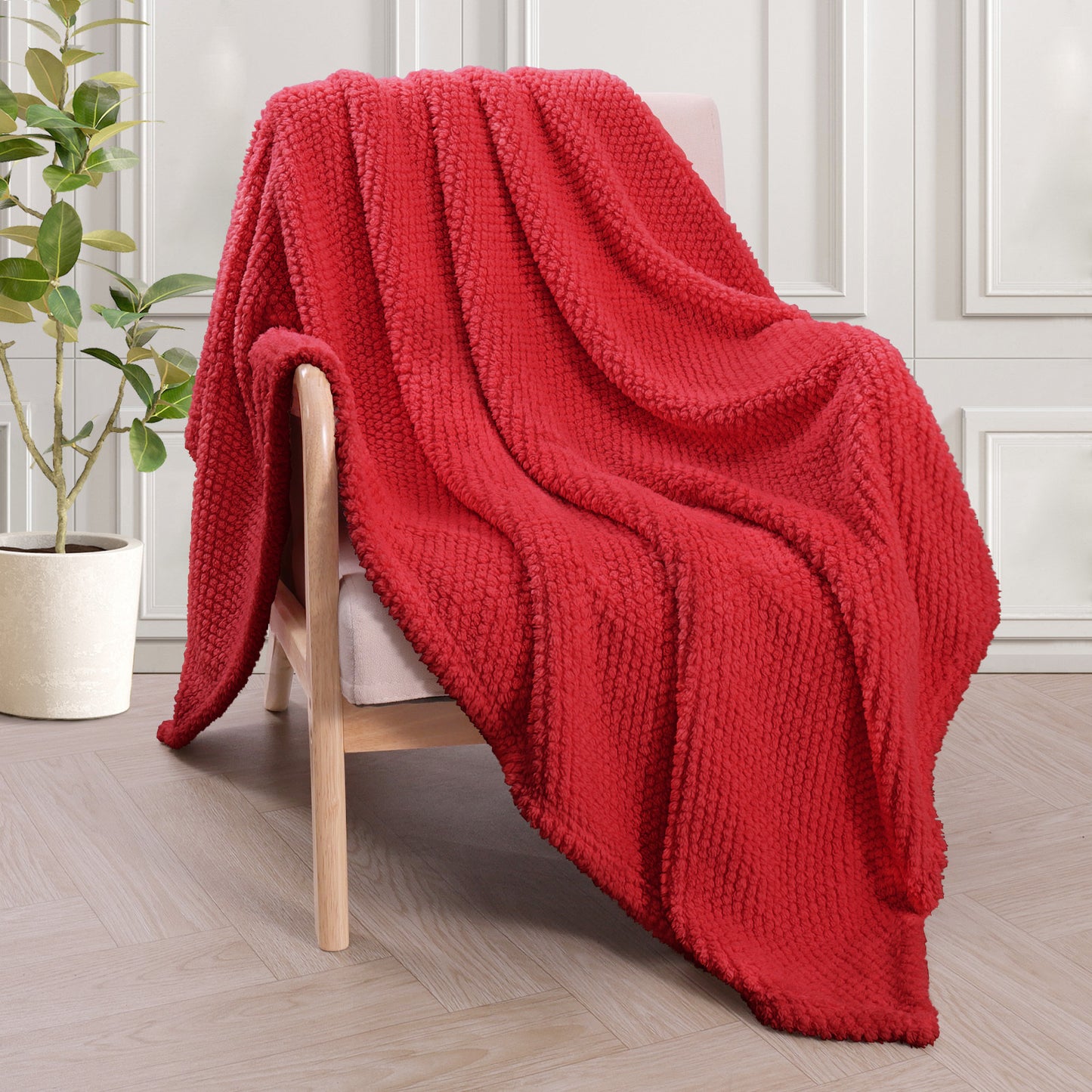 Whale Flotilla Fuzzy Fleece 50"x70" Throw Blanket for Couch, Fluffy Warm Soft Jacquard Blankets for Fall Winter, Lightweight and Cozy, Red