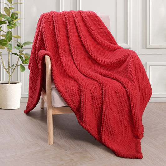 Whale Flotilla Fuzzy Fleece 50"x70" Throw Blanket for Couch, Fluffy Warm Soft Jacquard Blankets for Fall Winter, Lightweight and Cozy, Red