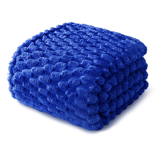 Whale Flotilla Twin Size Blanket for Bed with Expanded 3D-Jacquard Pattern, Fuzzy Soft Cozy Exquisite Blankets or All Season, Warm and Fluffy, 60x80 Inch, Blue