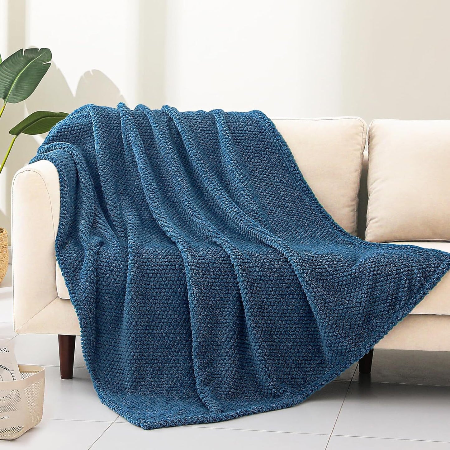 Whale Flotilla Fuzzy Fleece Throw Blanket for Couch, Fluffy Warm Soft Jacquard Blankets for Fall Winter, Lightweight and Cozy, 50x70 Inch, Navy Blue