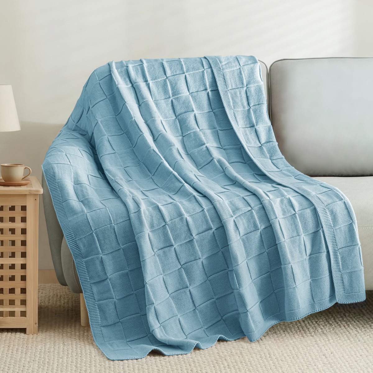 Whale Flotilla Knit Throw Blanket for Couch, Soft Fuzzy Decorative Knitted Blanket for Sofa Bed, Lightweight Cozy Warm Throws, 60x80 Inch, Blue