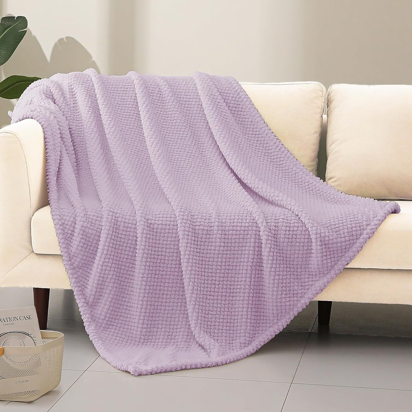 Whale Flotilla Fuzzy Fleece Throw Blanket for Couch, Fluffy Warm Soft Jacquard Blankets for Fall Winter, Lightweight and Cozy, 50x70 Inch, Lilac