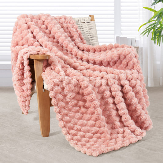 Whale Flotilla Throw Blanket for Couch with Expanded 3D-Jacquard Pattern, Fuzzy Soft Cozy Exquisite Blankets or All Season, Warm and Fluffy, 50x60 Inch,Pink