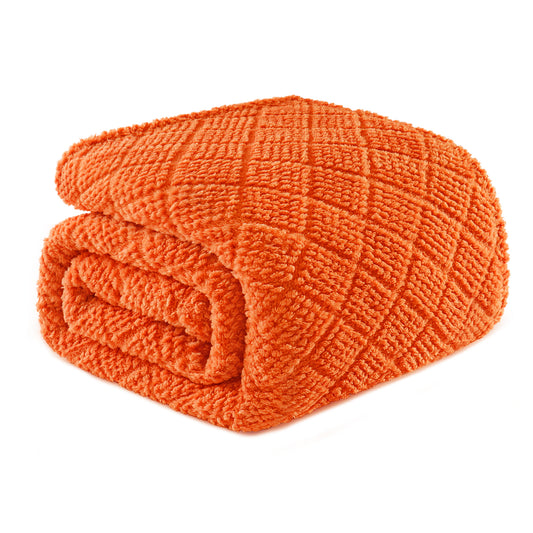 Whale Flotilla Fuzzy Fleece Throw Blanket for Couch, Bed, Soft Fluffy Jacquard Waffle Blankets for All Season, Lightweight and Warm, 50x60 Inch, Burnt Orange