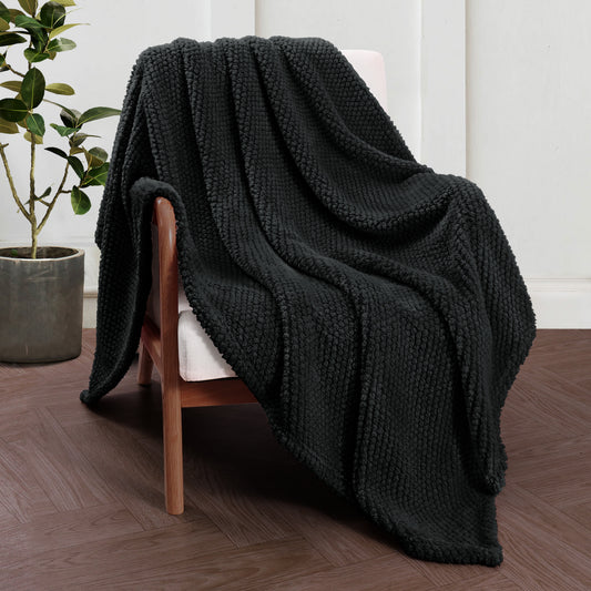 Whale Flotilla Fuzzy Fleece 50"x70" Throw Blanket for Couch, Fluffy Warm Soft Jacquard Blankets for Fall Winter, Lightweight and Cozy, Black