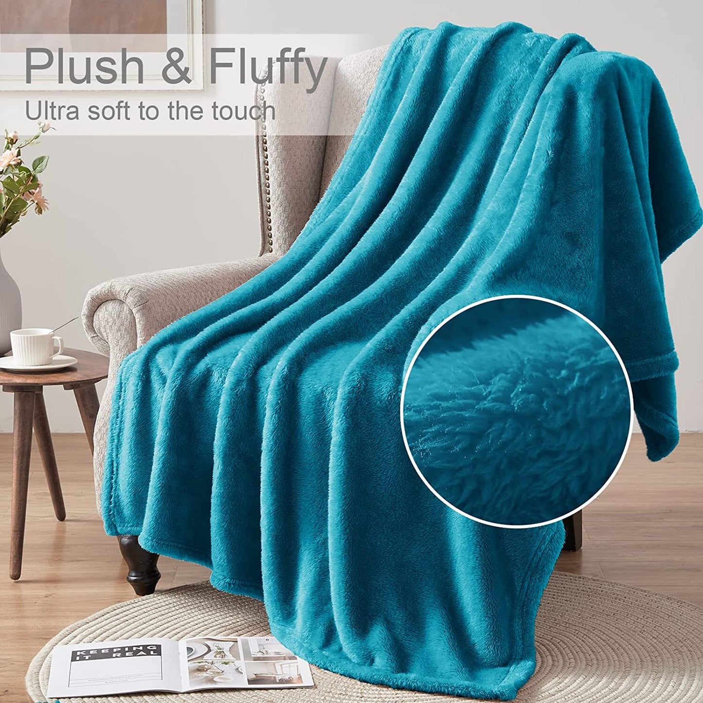 Whale Flotilla Fuzzy Faux Fur Throw Blanket for Couch, Soft Warm Fluffy Fleece Blanket for Bed/Sofa/Camping/Travel, Extra Large and Lightweight, 50x70 Inch, Teal