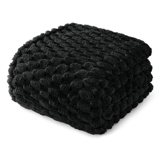 Whale Flotilla Twin Size Blanket for Bed with Expanded 3D-Jacquard Pattern, Fuzzy Soft Cozy Exquisite Blankets or All Season, Warm and Fluffy, 60x80 Inch, Black