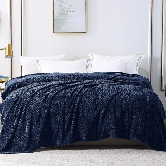 Whale Flotilla Flannel Fleece Double Size Blanket for Bed, 150x200 CM, Soft Fluffy Velvet Bed Blanket with Decorative Vintage Pattern for All Season, Warm and Lightweight, Navy Blue
