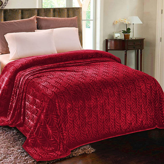 Whale Flotilla Flannel Fleece Twin Size Bed Blanket, Soft Velvet Lightweight Bedspread Plush Fluffy Coverlet Vintage Design Decorative Blanket for All Season, 90x66 Inch, Red
