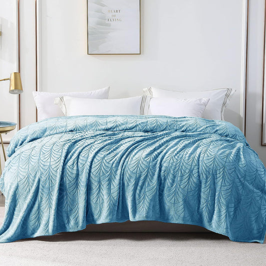 Whale Flotilla Flannel Fleece Twin Size Blanket for Bed, Soft Fluffy Velvet Bedspread Coverlet with Decorative Vintage Pattern for All Season, Warm and Lightweight, 60x80 Inch, Stone Blue