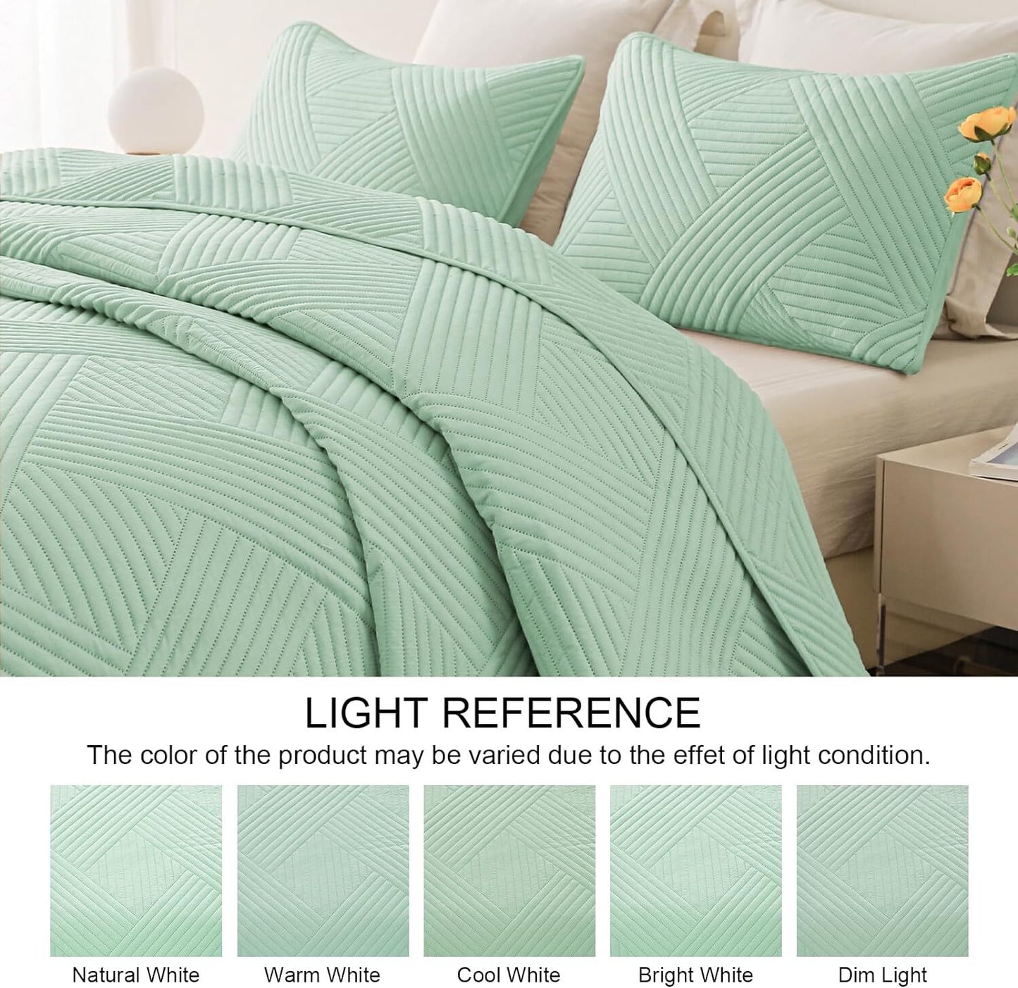 Whale Flotilla Quilt Set Twin Size, Soft Microfiber Lightweight Bedspread Coverlet Bed Cover (Striped Pattern) for All Seasons, Green, 2 Pieces (Includes 1 Quilt, 1 Sham)